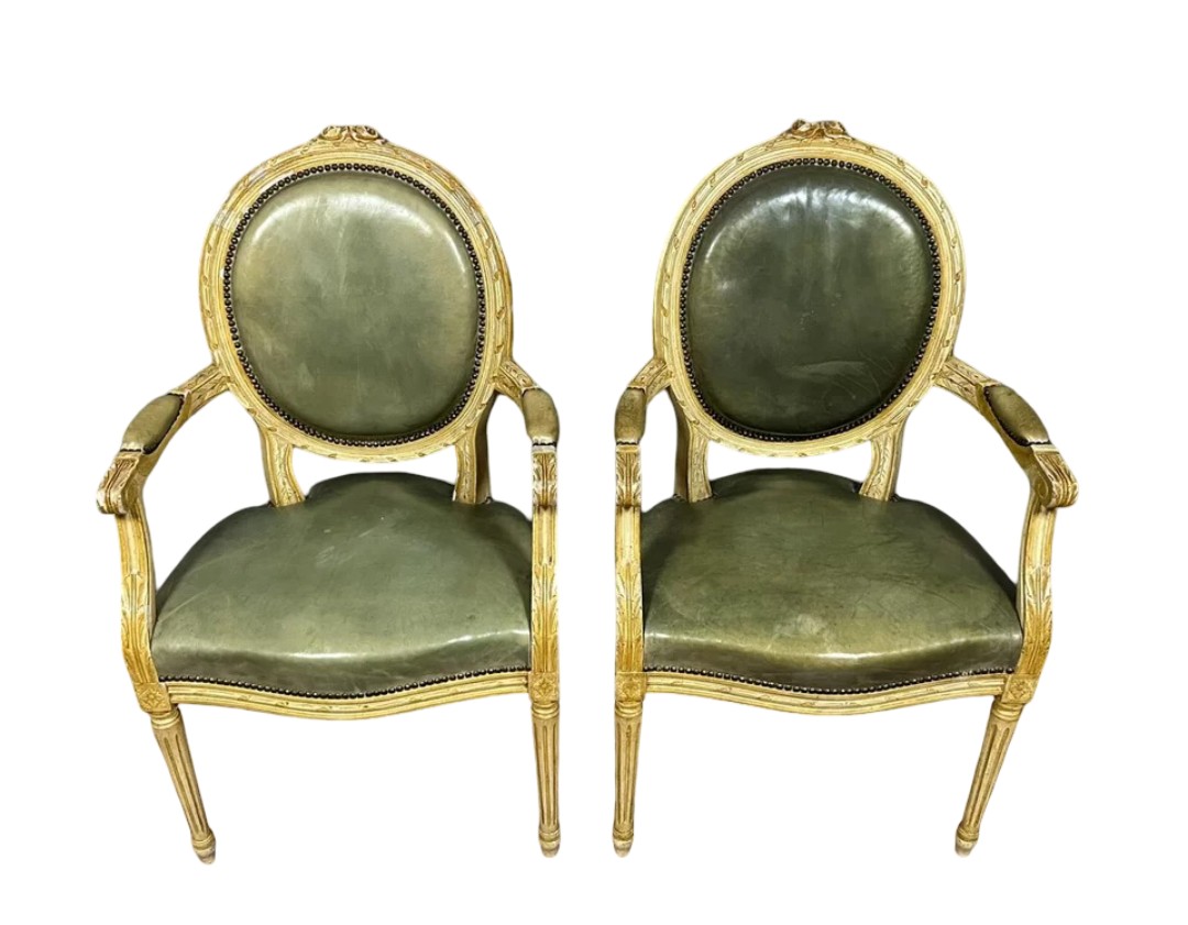 Pair Of Louis XVI Cabriolet Armchairs With Medallion Backs
