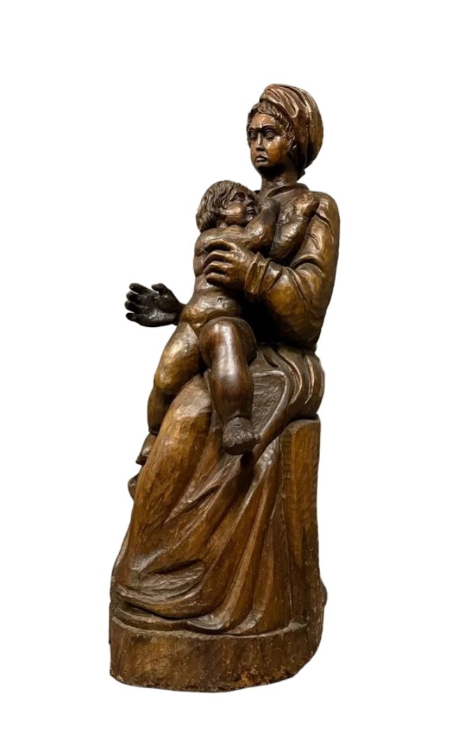 French School Of The 17th Century: Very Large Sculpture Depicting A Maternity / Height 120cm  -photo-1