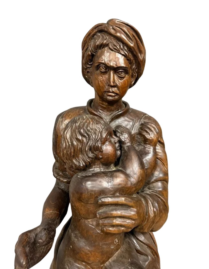 French School Of The 17th Century: Very Large Sculpture Depicting A Maternity / Height 120cm  -photo-3