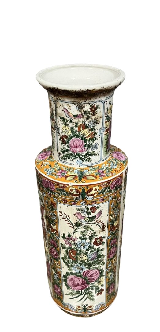 Vase Chinois forme rouleau, Style Famille Rose, en porcelaine Peint main -photo-5