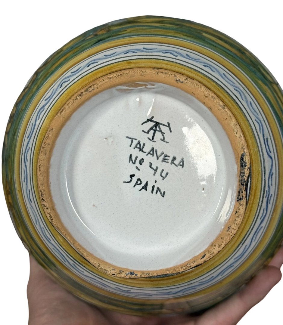 Talavera: vase en céramique peinte à la main à décors d'un lièvre et d'un oiseau-photo-5