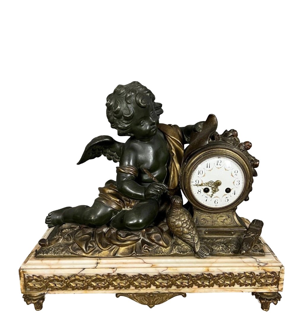 A.J Scotte : Grande pendule en bronze, régule et marbre époque fin XIXeme -photo-3