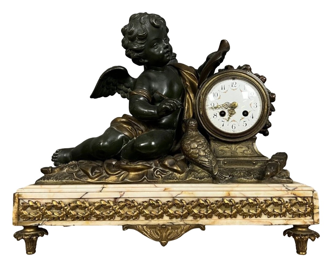 A.J Scotte : Grande pendule en bronze, régule et marbre époque fin XIXeme 