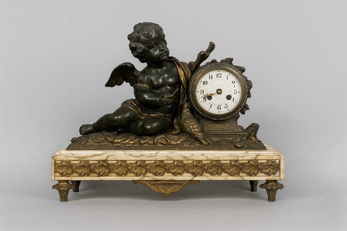 A.J Scotte : Grande pendule en bronze, régule et marbre époque fin XIXeme 