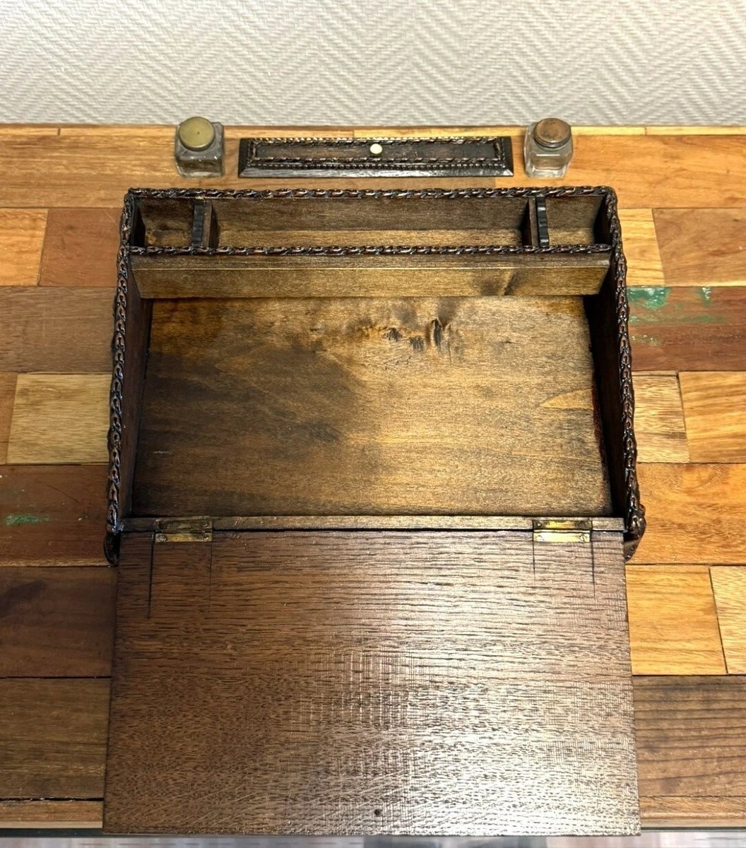 Ecritoire secrétaire de voyage en bois sculpté époque Napoléon III -photo-3