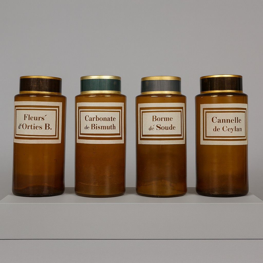 Série de 4 grands pots a Pharmacie en verre fumé époque Napoléon III 