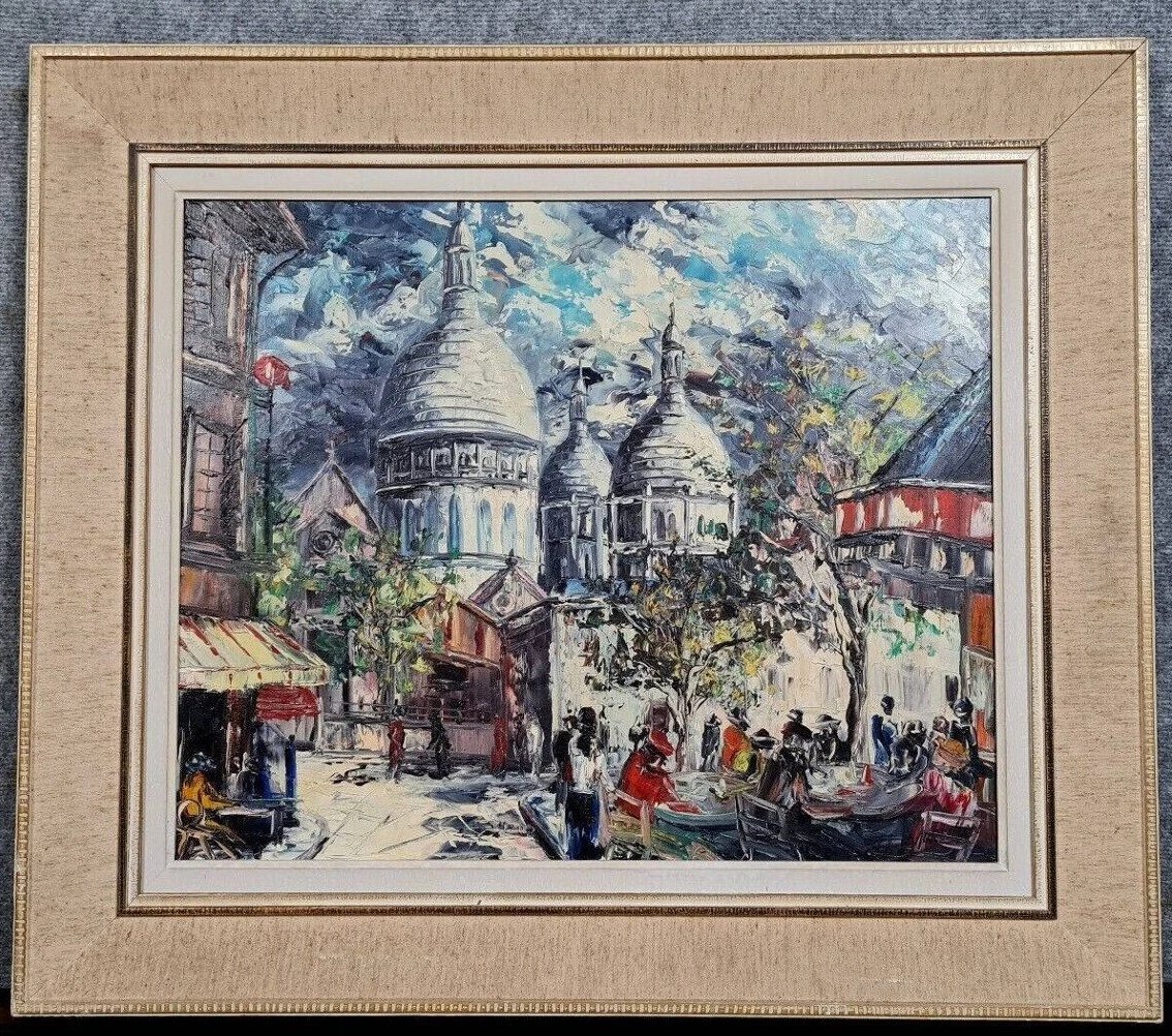 Henri Moreillon XXe / place du Tertre, Montmartre Paris : Tableau huile sur toile   -photo-1