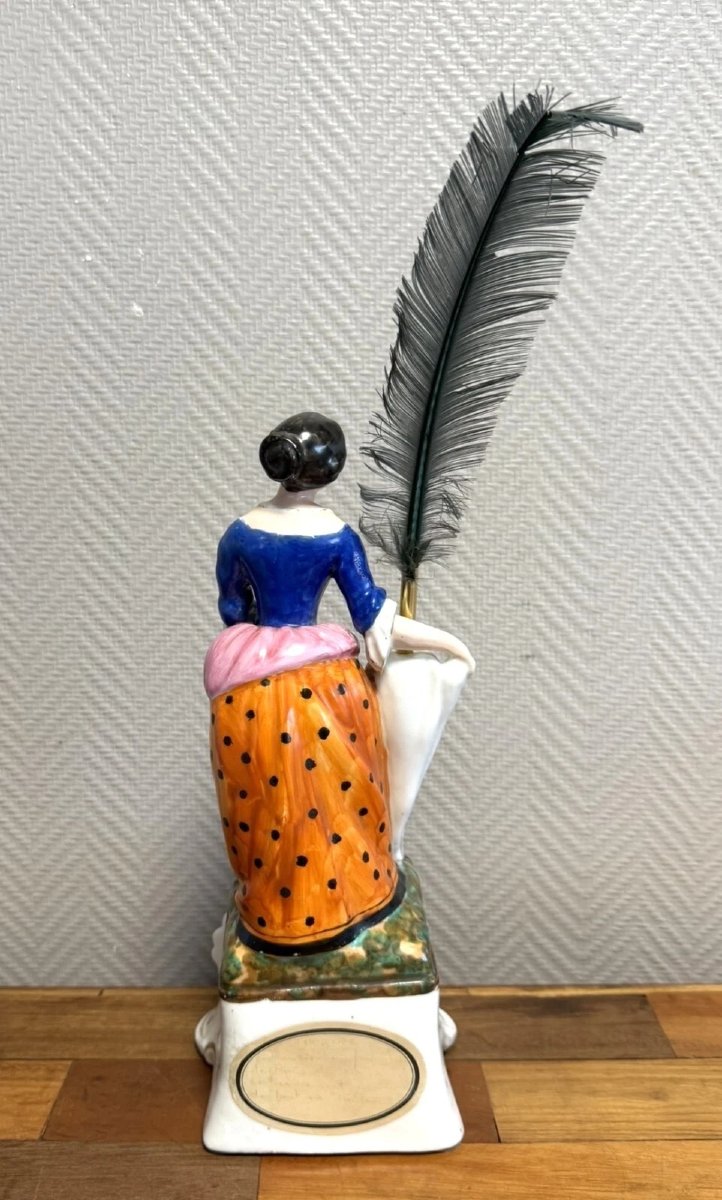 Large Polychrome Paris Porcelain Pen Holder From The 19th Century-photo-3