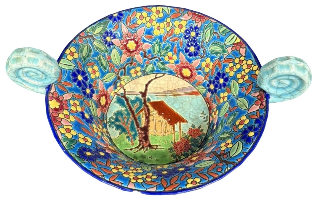 Longwy : Importante coupe ou vide poche en émaux polychromes cloisonnés