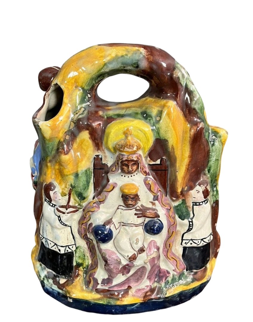 Rare Spanish Majolica Sculpture Representing The Black Virgin And Child-photo-2