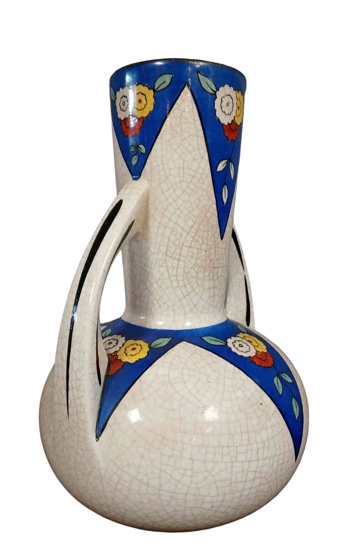 Grand vase époque Art Déco : Épreuve en céramique craquelée a décors stylisés-photo-4