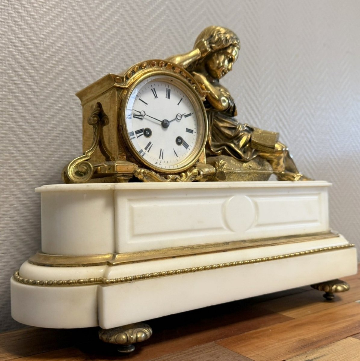 19th Century Gilt Bronze And Carrara Marble Clock-photo-4