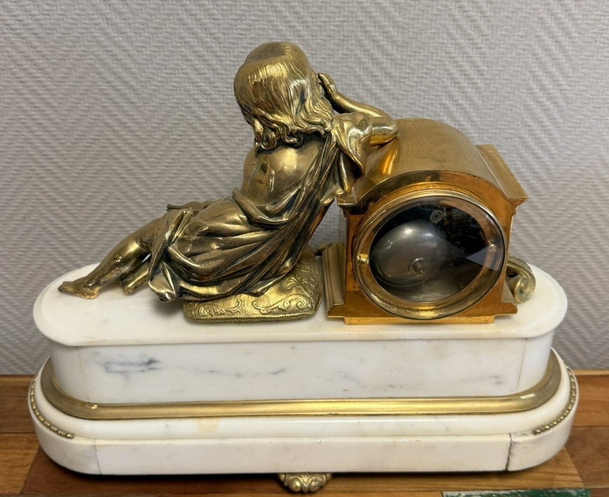 19th Century Gilt Bronze And Carrara Marble Clock-photo-6
