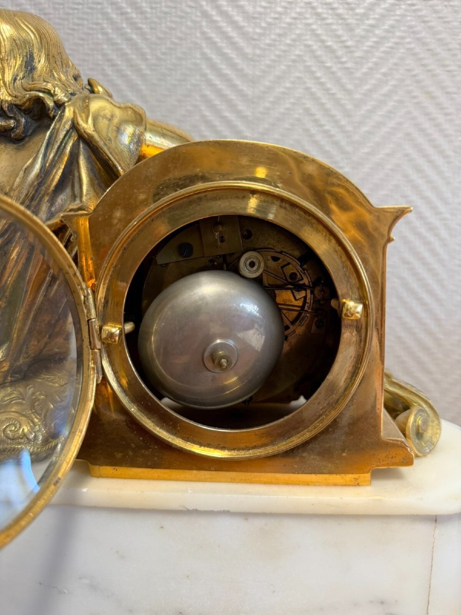 19th Century Gilt Bronze And Carrara Marble Clock-photo-7
