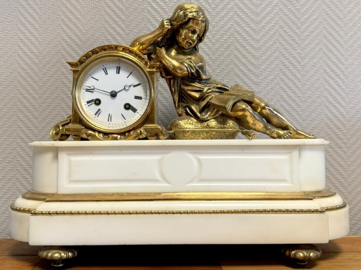 19th Century Gilt Bronze And Carrara Marble Clock