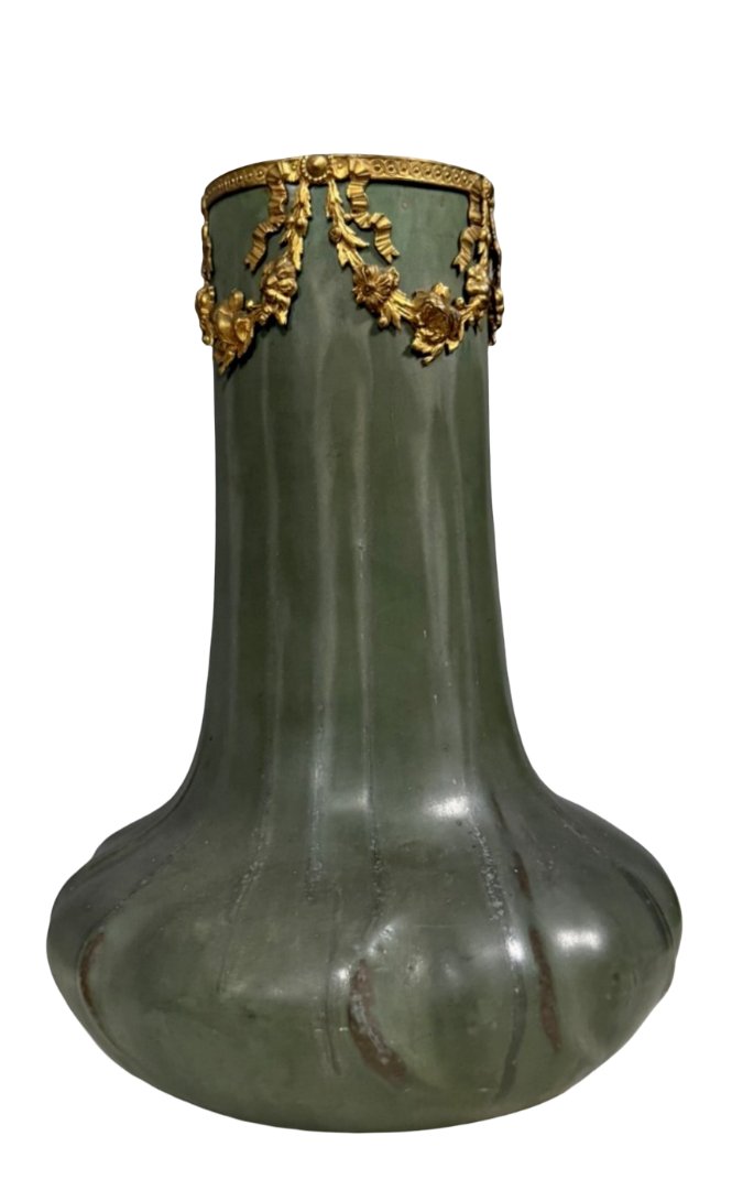 Denbac: Ceramic And Gilded Bronze Vase From The Art Nouveau Period-photo-1