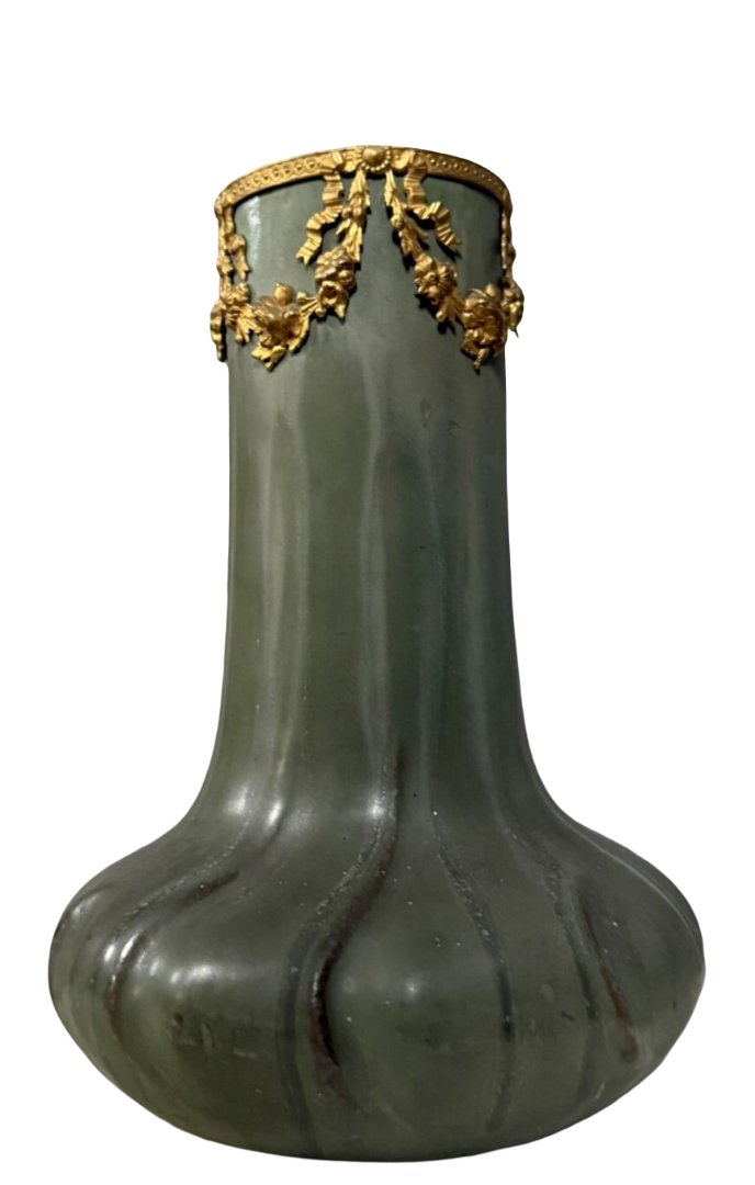 Denbac: Ceramic And Gilded Bronze Vase From The Art Nouveau Period-photo-2