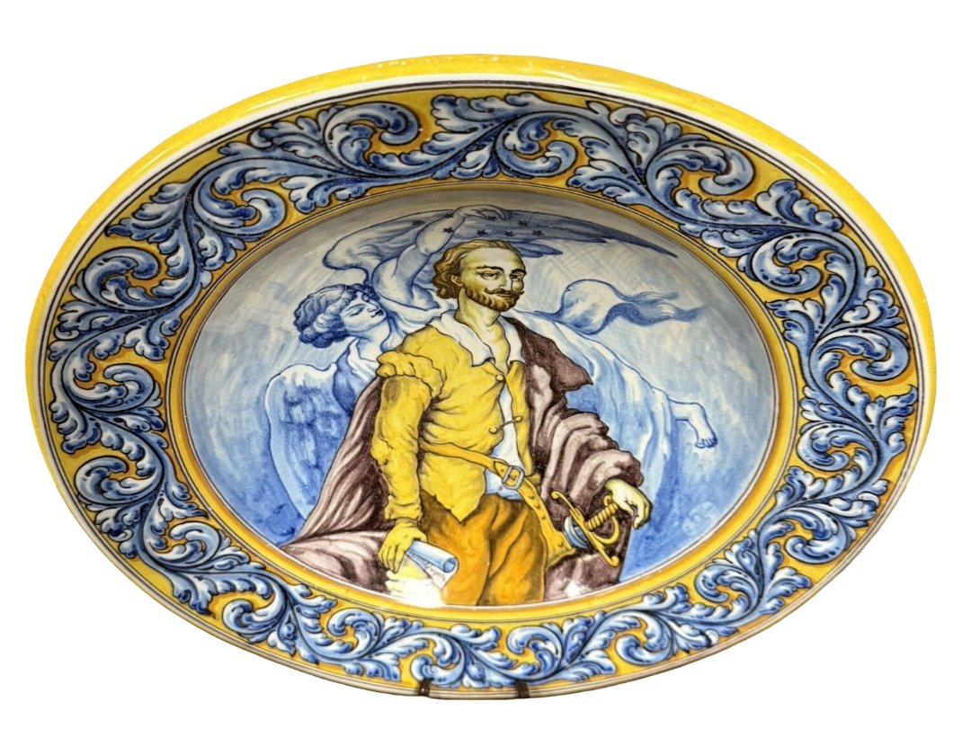 Faïences de Talavera Espagne : grand plat a décors d'une scène mythologique-photo-4
