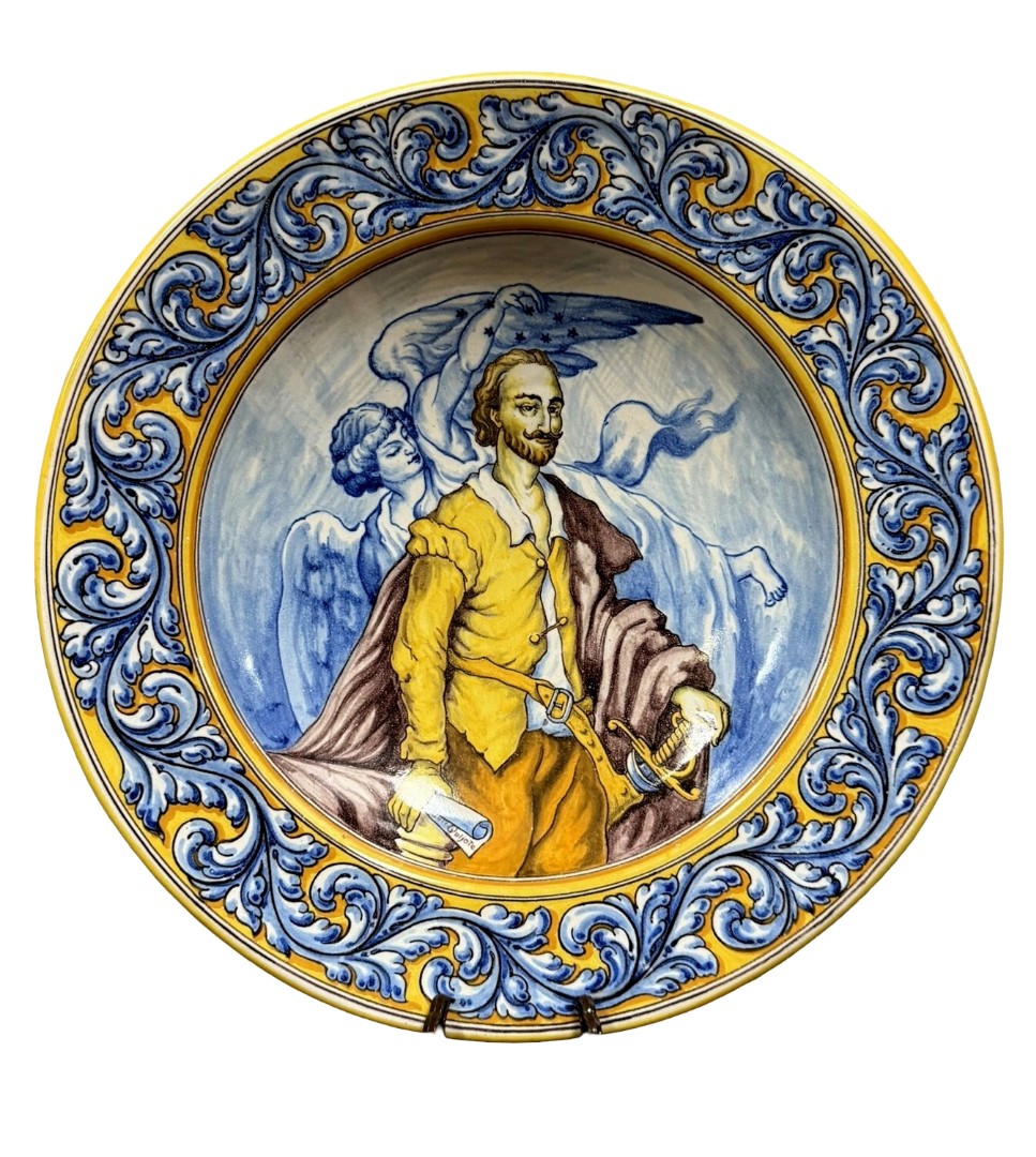 Faïences de Talavera Espagne : grand plat a décors d'une scène mythologique