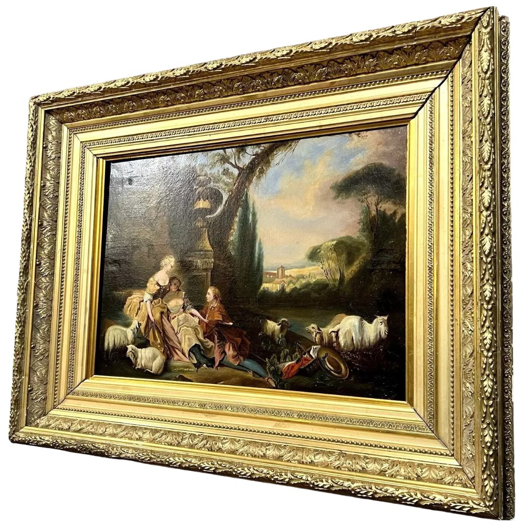 D’après les tableaux Romantiques du XVIIIe : Grande huile sur toile scéne animée-photo-2