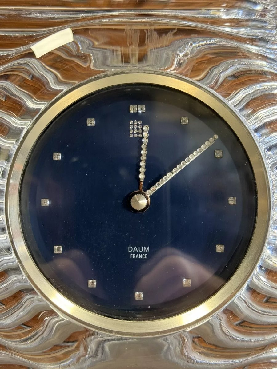 Daum France: Luxurious Vintage Crystal Desk Clock Circa 1970-photo-3