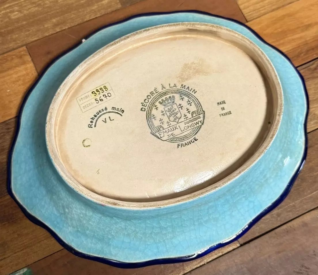 Longwy: Large Earthenware Empty Pocket With Polychrome Enamel Decoration-photo-5