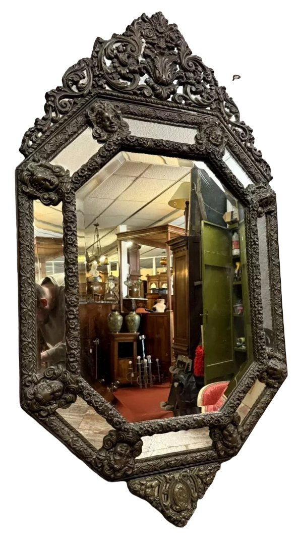 Very Important Mirror With Embossed Brass Glazing Beads From The Napoleon III Period / 150cm-photo-2