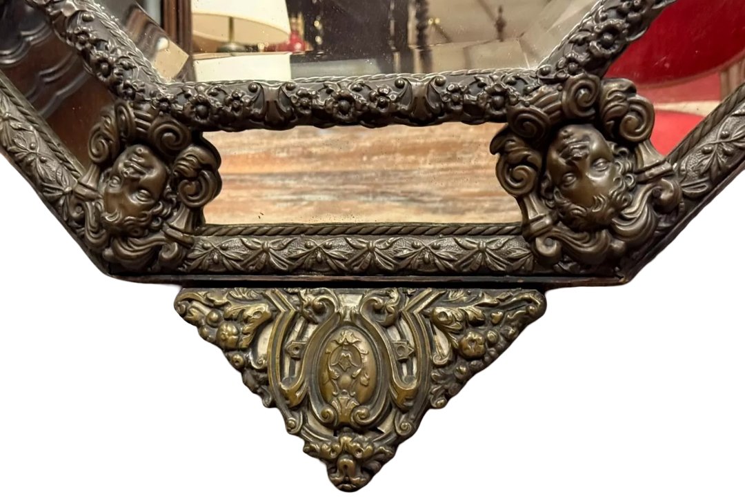 Very Important Mirror With Embossed Brass Glazing Beads From The Napoleon III Period / 150cm-photo-3