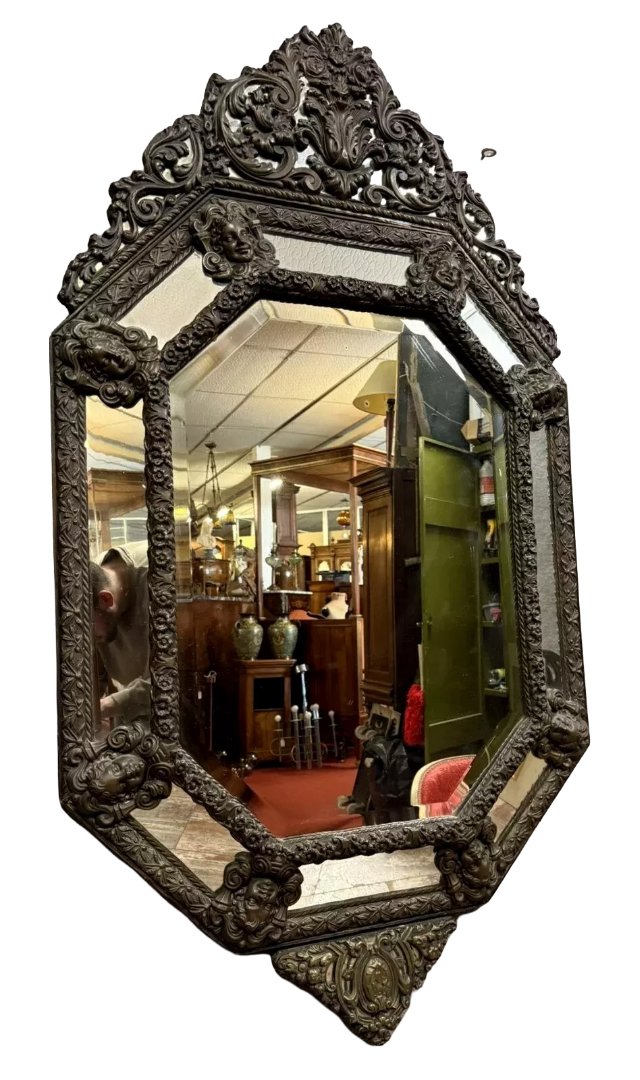 Very Important Mirror With Embossed Brass Glazing Beads From The Napoleon III Period / 150cm-photo-4