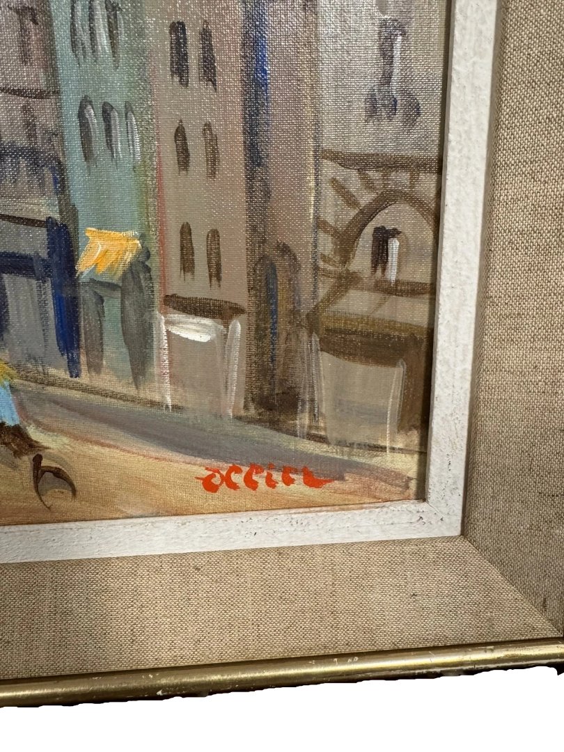 Ollier: Oil On Canvas Mounted On Panel, Animated View Of Paris, 20th Century-photo-5