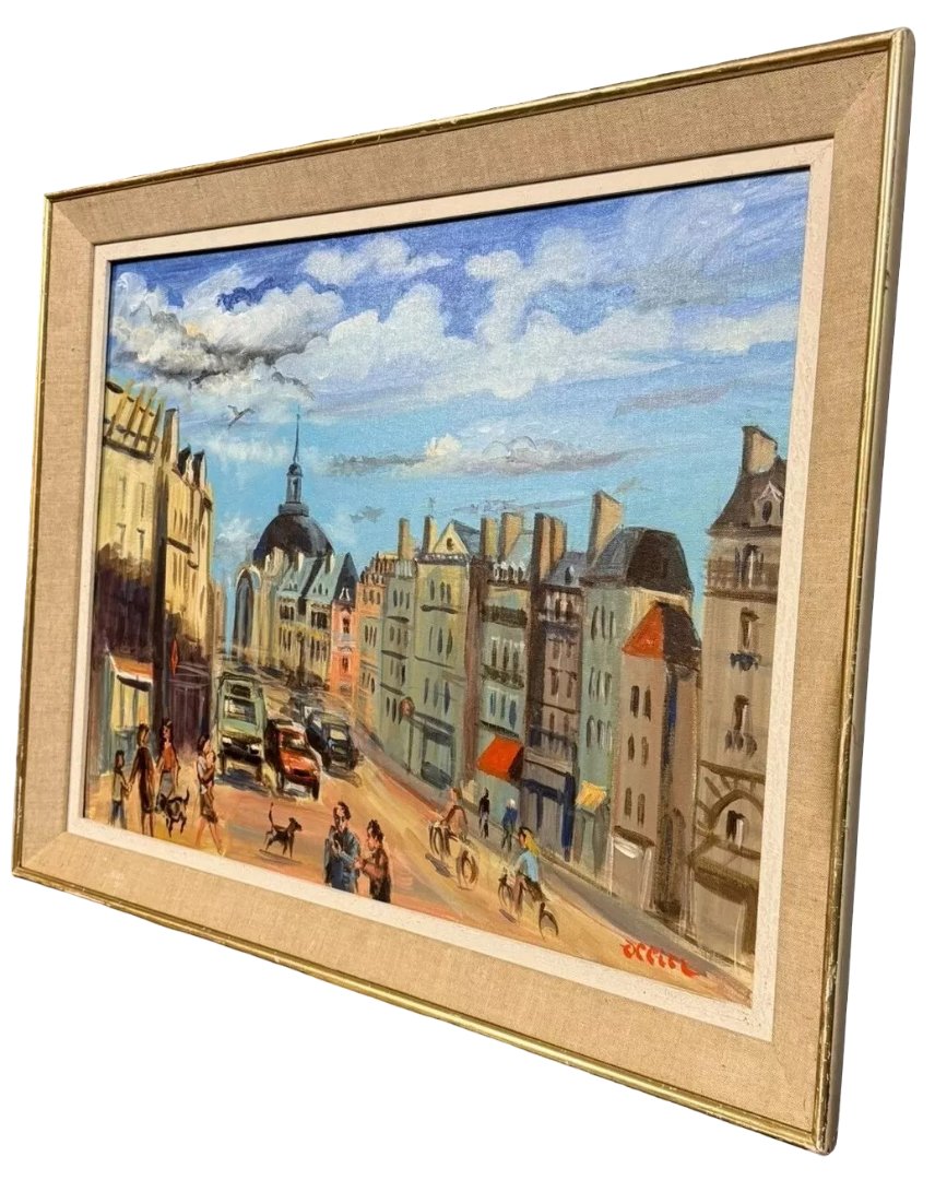 Ollier: Oil On Canvas Mounted On Panel, Animated View Of Paris, 20th Century-photo-6