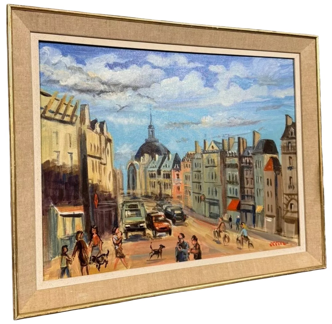 Ollier: Oil On Canvas Mounted On Panel, Animated View Of Paris, 20th Century