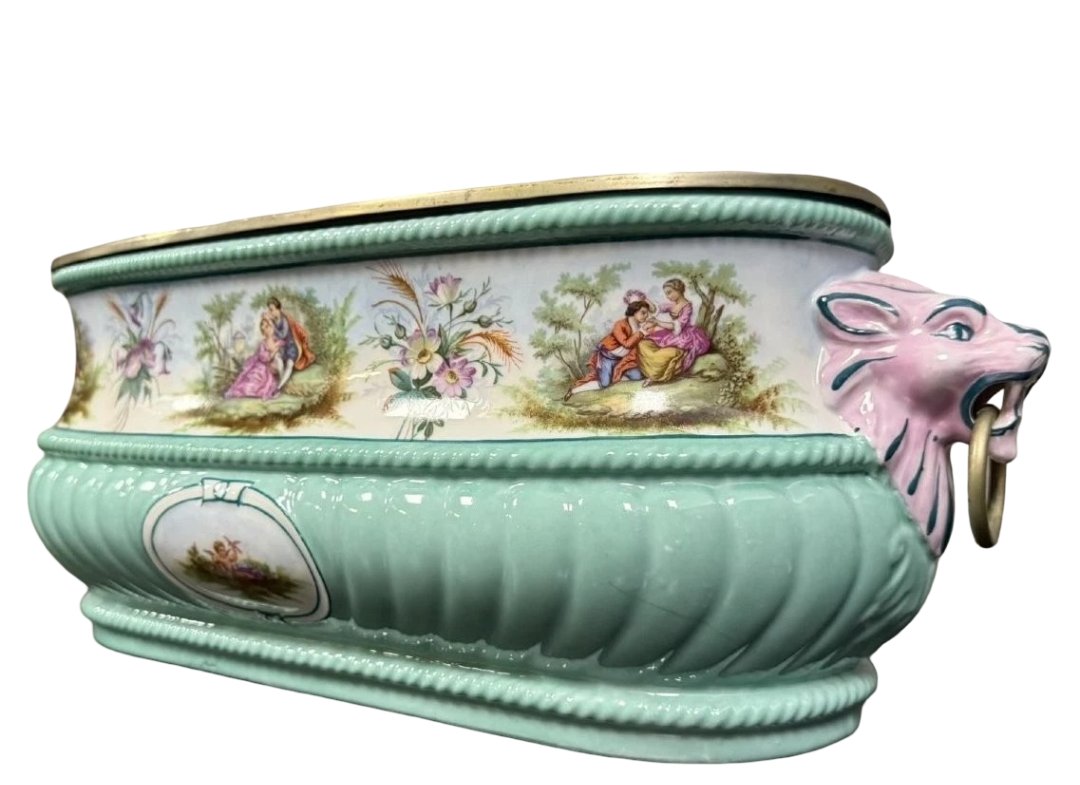 Important Renaissance Style Bottle Cooler In Polychrome Porcelain-photo-1