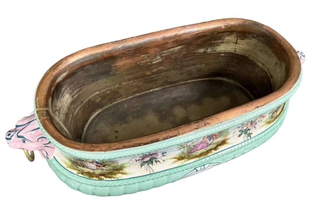 Important Renaissance Style Bottle Cooler In Polychrome Porcelain-photo-3