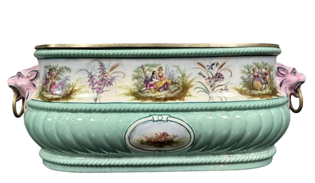 Important Renaissance Style Bottle Cooler In Polychrome Porcelain-photo-4