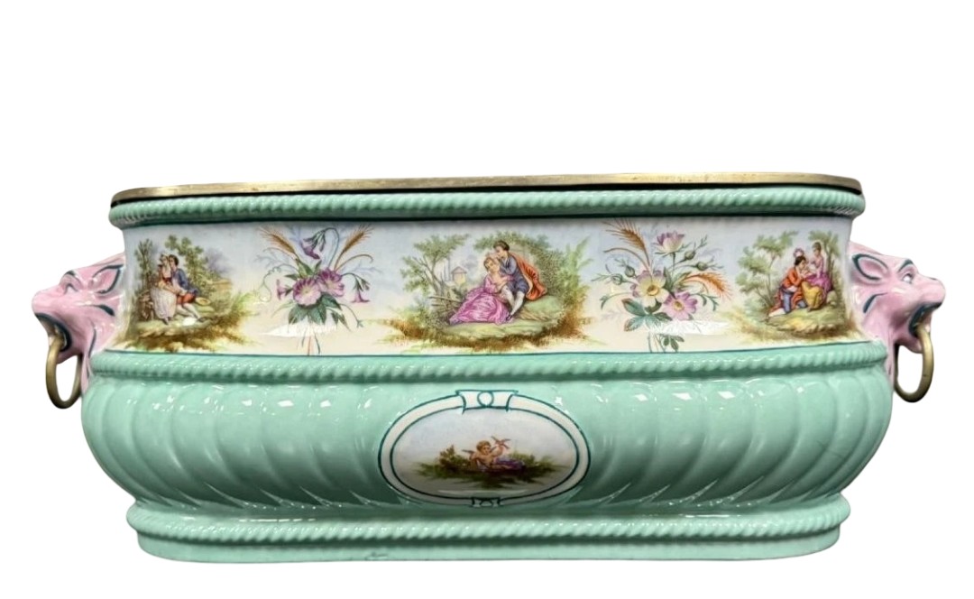 Important Renaissance Style Bottle Cooler In Polychrome Porcelain