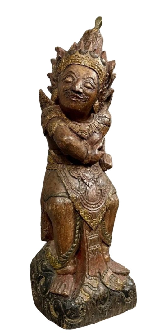 India Mid-19th Century: Very Large Carved Wooden Statue Depicting A God-photo-1