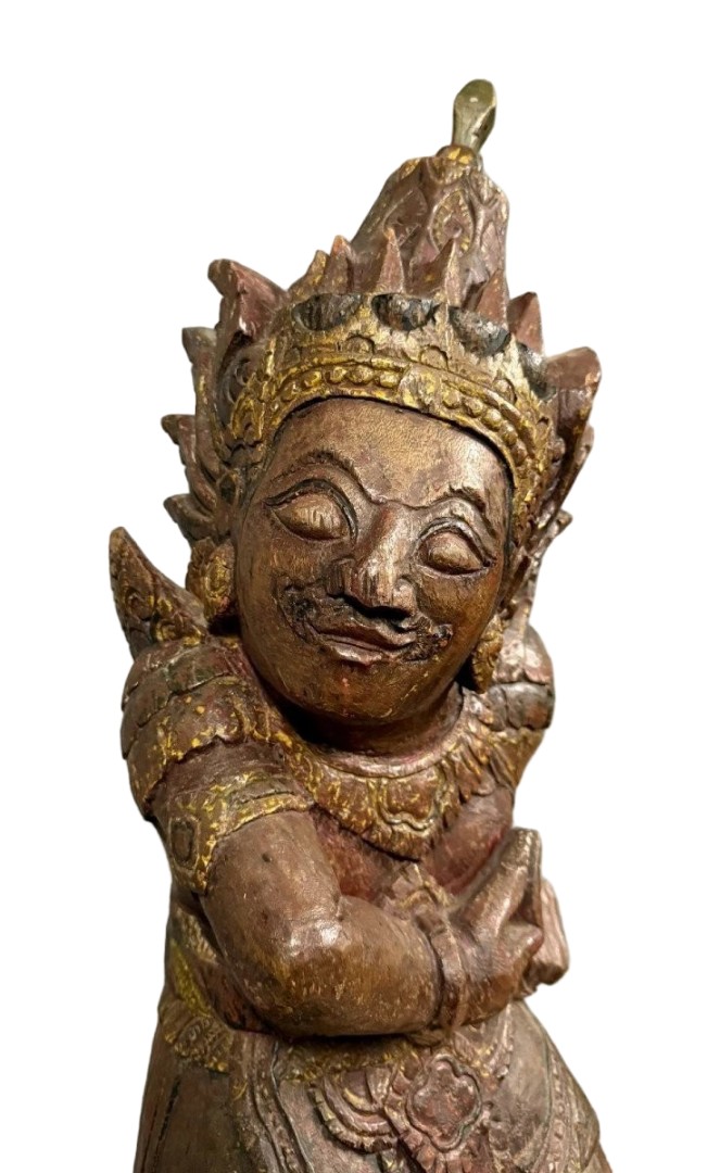 India Mid-19th Century: Very Large Carved Wooden Statue Depicting A God
