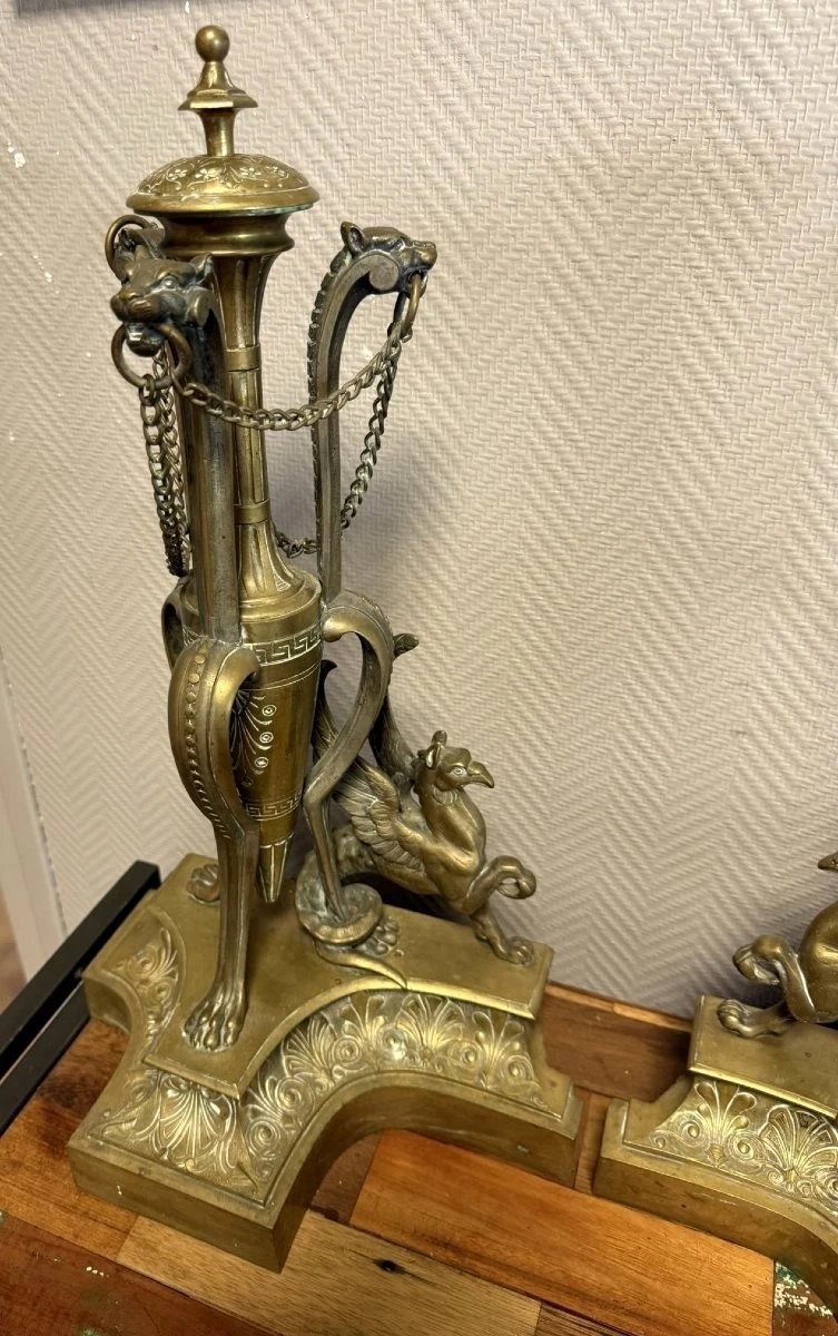 Paire De très grands Chenets de Chateau En Bronze doré époque Napoléon III-photo-3