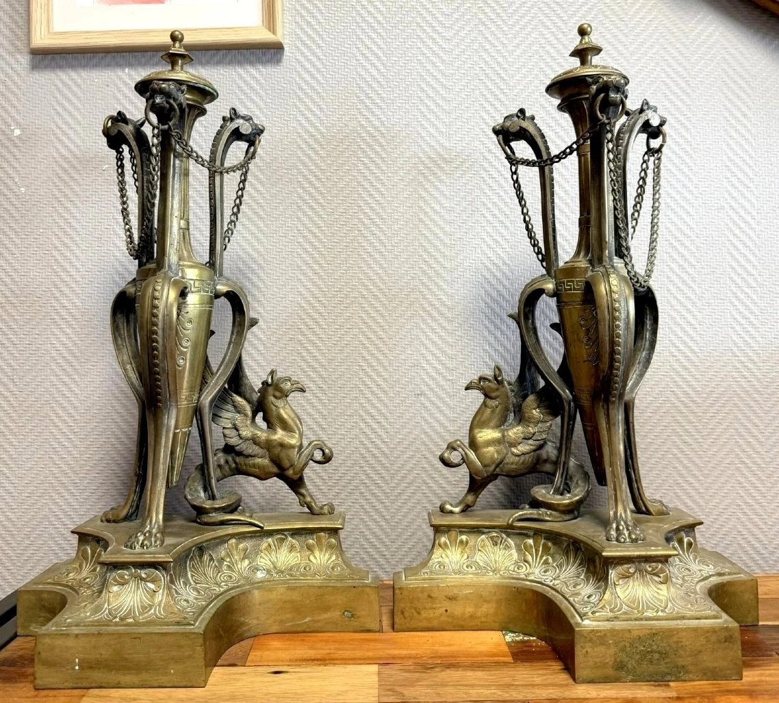 Paire De très grands Chenets de Chateau En Bronze doré époque Napoléon III