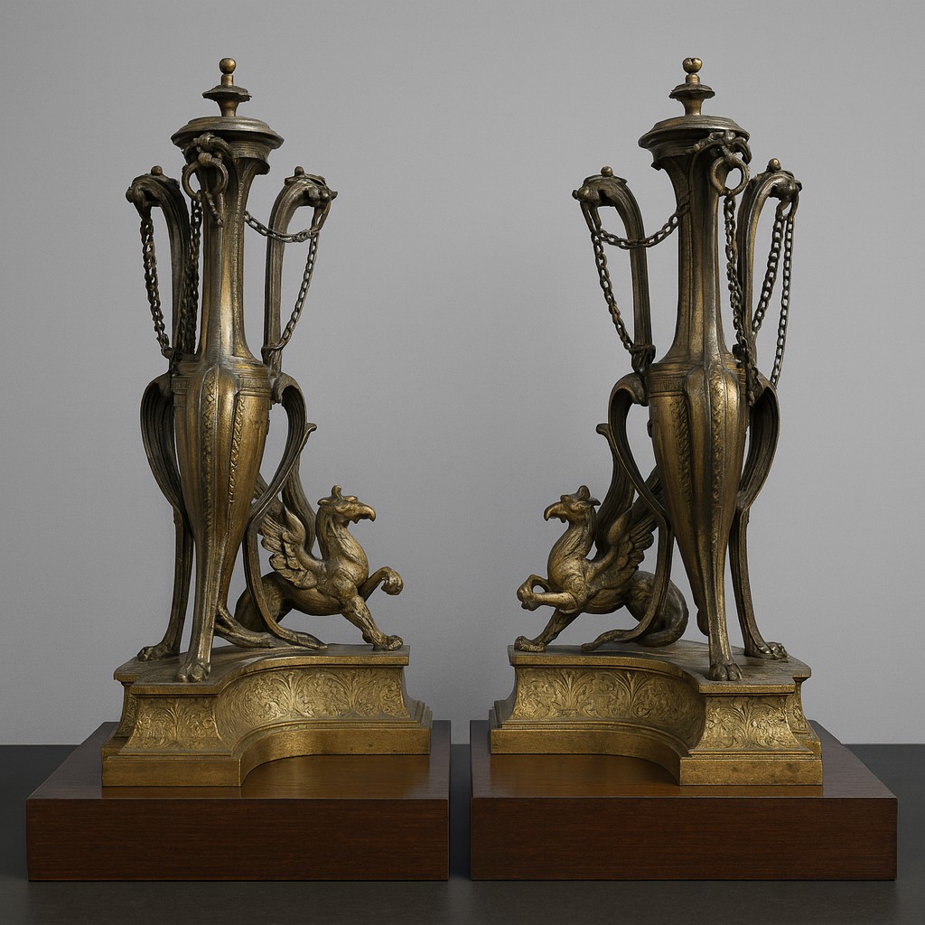 Paire De très grands Chenets de Chateau En Bronze doré époque Napoléon III