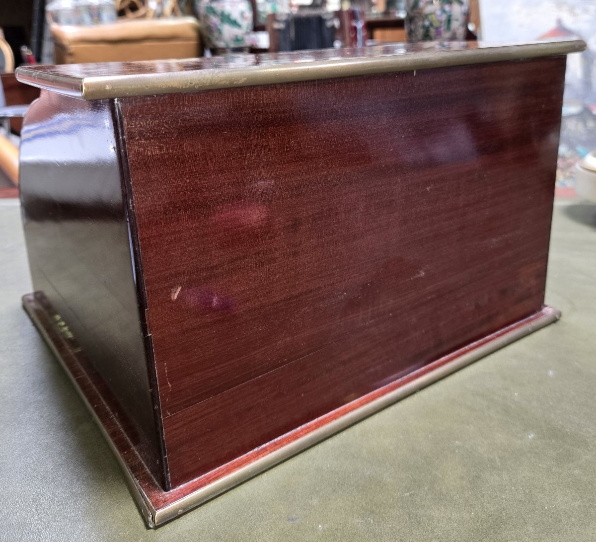 Office Letter Filing Cabinet With Curtain, In Mahogany And Copper Reeds -photo-4