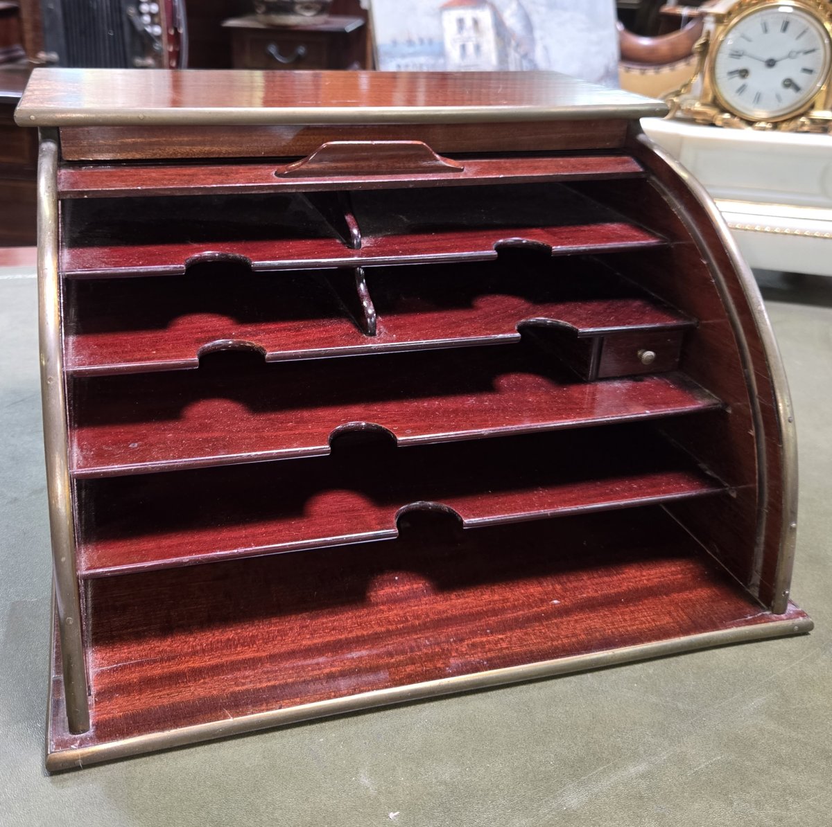 Office Letter Filing Cabinet With Curtain, In Mahogany And Copper Reeds -photo-2