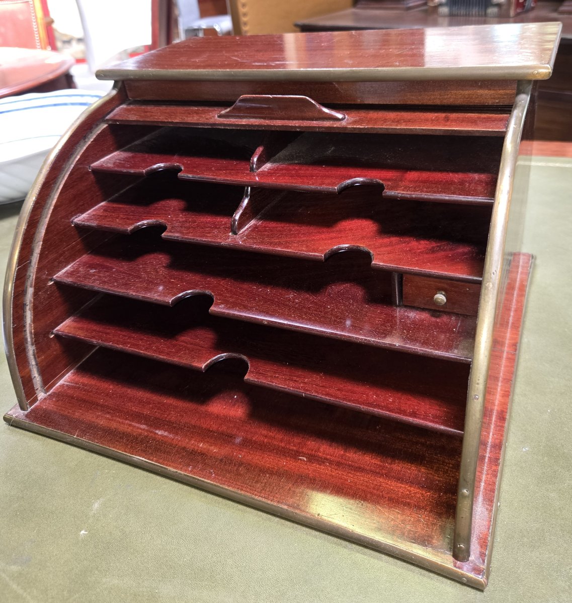 Office Letter Filing Cabinet With Curtain, In Mahogany And Copper Reeds -photo-3