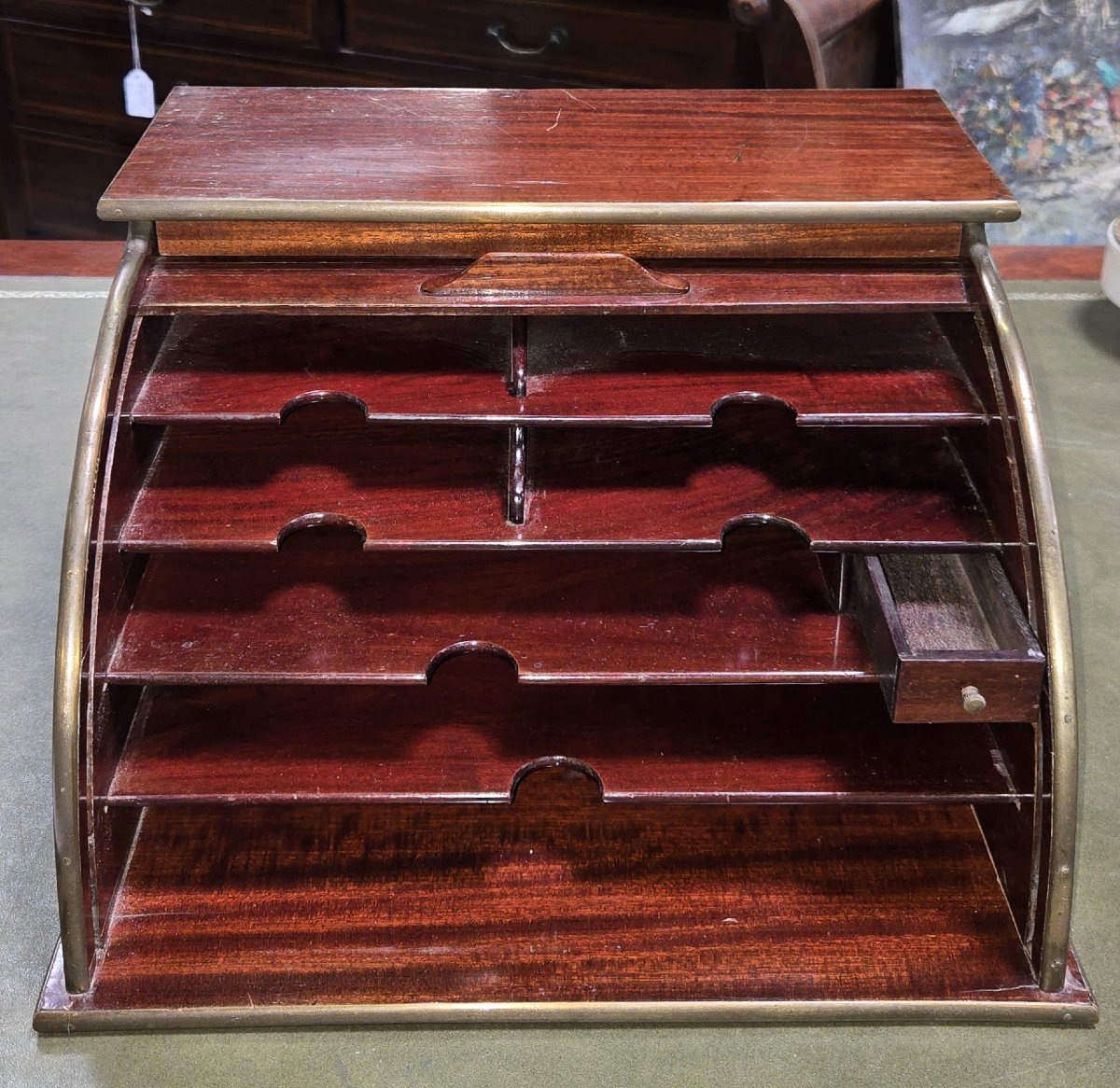 Office Letter Filing Cabinet With Curtain, In Mahogany And Copper Reeds -photo-4