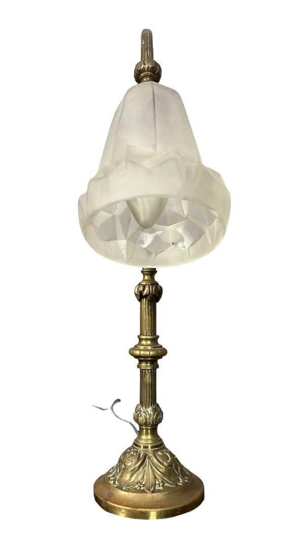 Degué: Large Napoleon III Period Desk Lamp In Gilded Bronze-photo-3