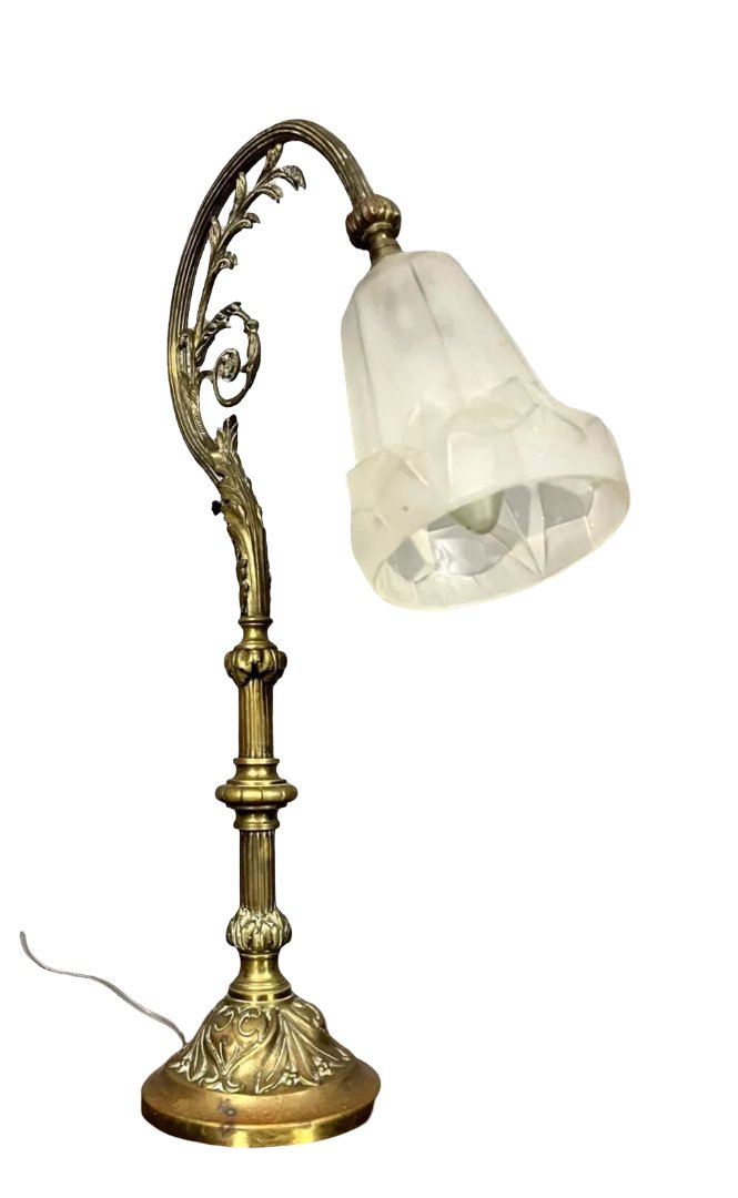 Degué: Large Napoleon III Period Desk Lamp In Gilded Bronze-photo-5
