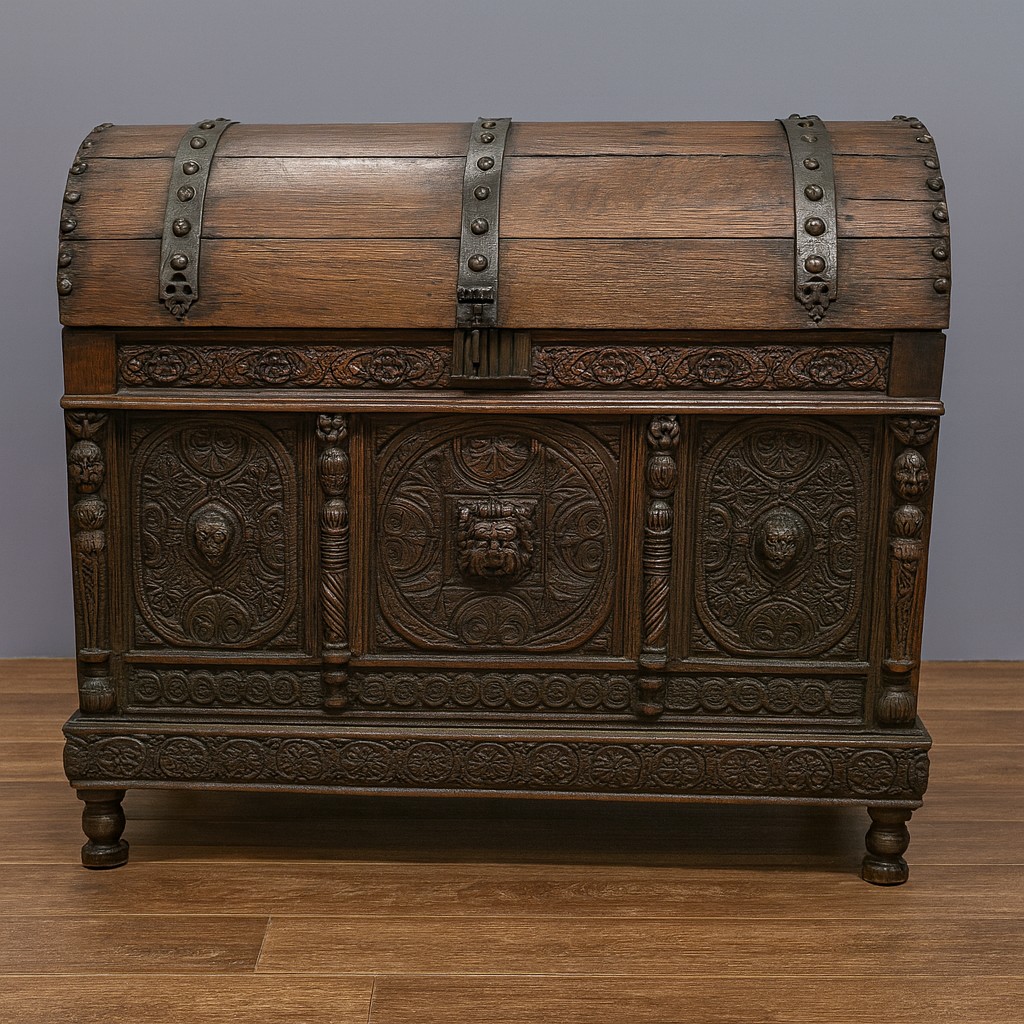 Rare Chest With Domed Top In Oak Wood, France - Late 15th Century