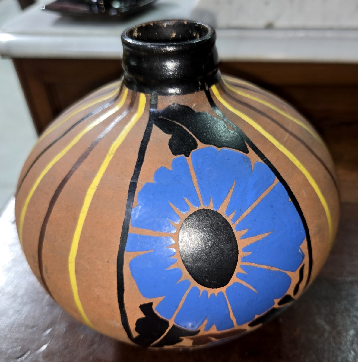 Mael: Art Nouveau Ceramic Ball Vase With Painted Decorations