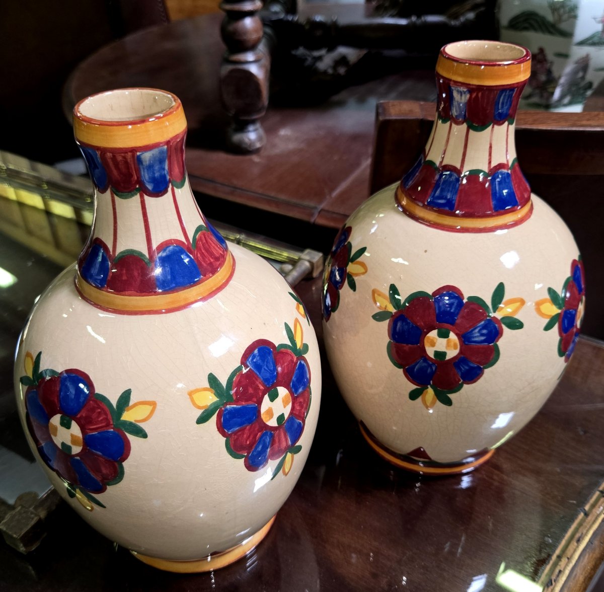 Desvres par Henri Delcourt : paire de vase Art déco signés -photo-2